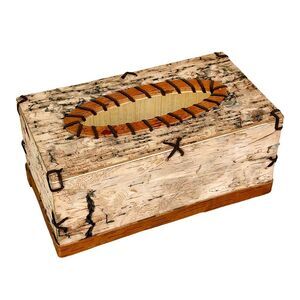 Rectangular Birch Bark Style Wood Tissue Box Cover Rustic Tan Decor